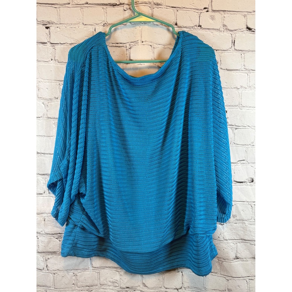 Cato XL Crochet Knit Dolman Sleeve Layered‎ Tunic Top Blue Blouse